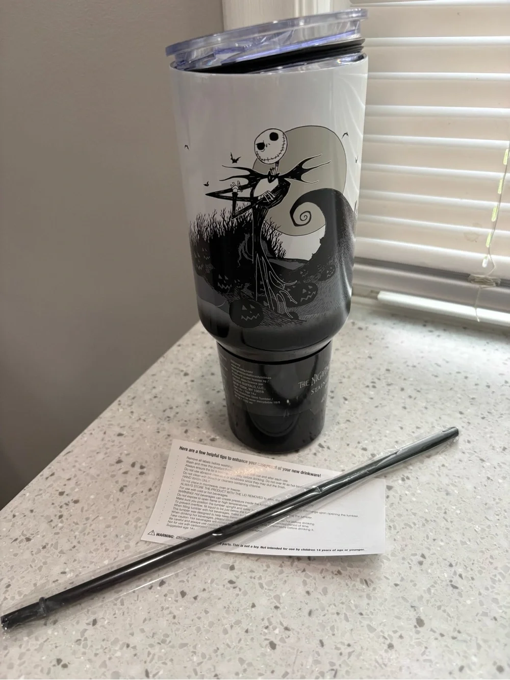 NEW Disney The Nightmare Before Christmas Black/White Travel Tumbler with Handle